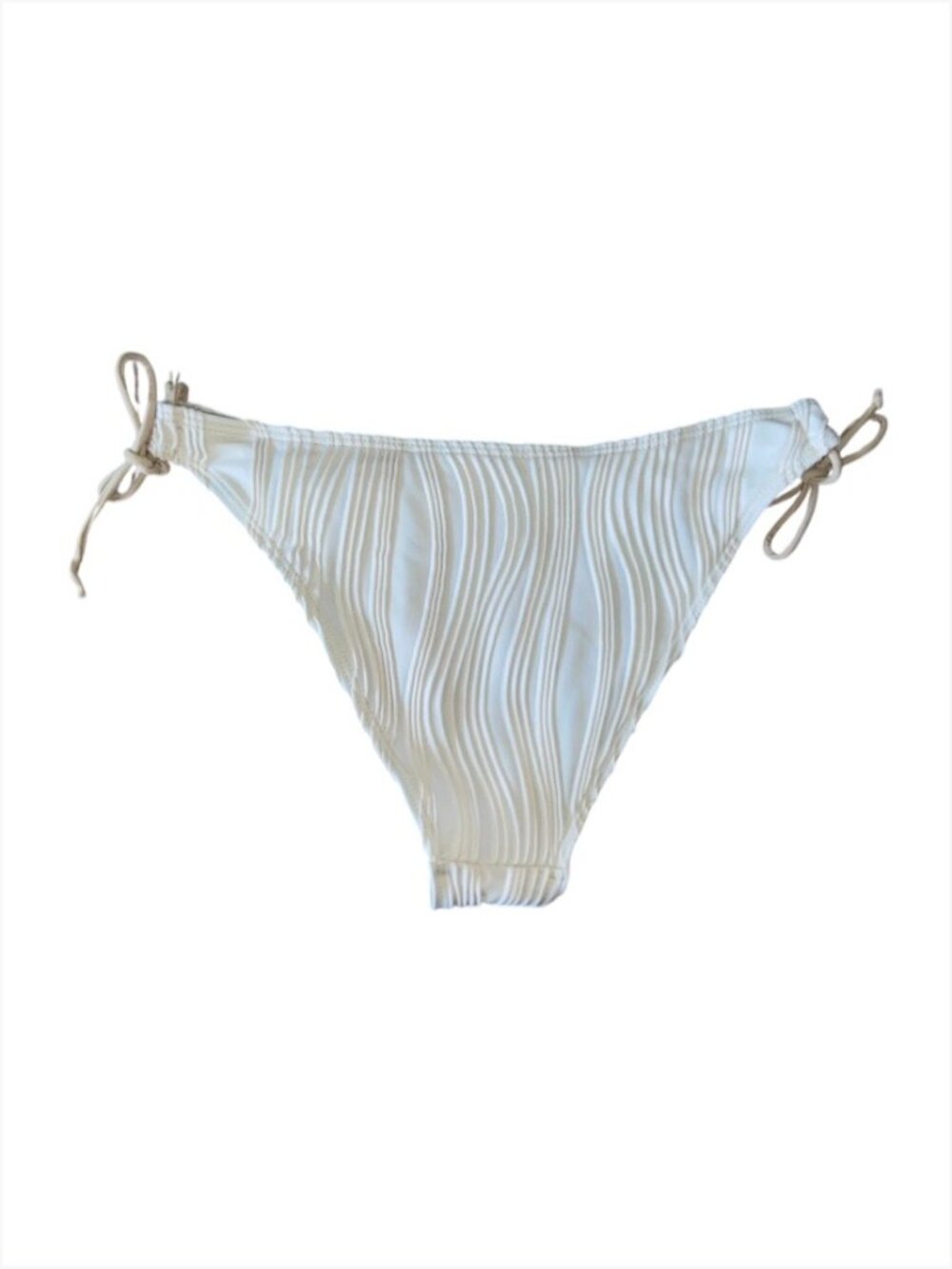 Women's Cream Ribbed Side Tie Bikini Swim Bottoms, S
